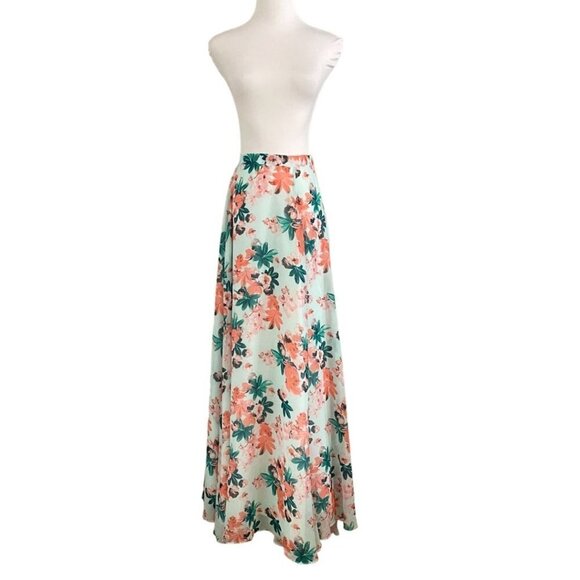 LULUS MINT CORAL FLORAL HIGH RISE MAXI CHIFFON SKIRT - XS - Picture 1 of 9